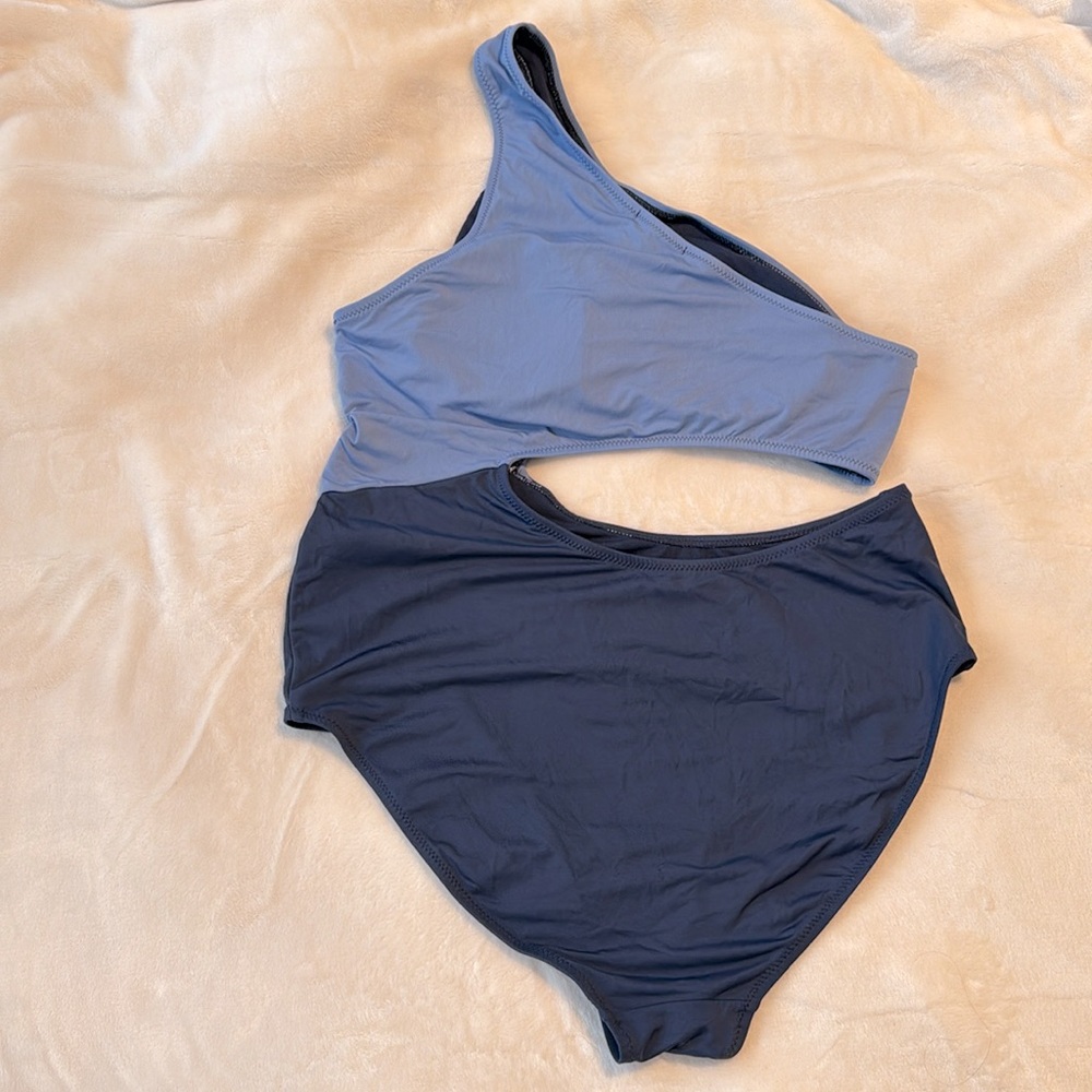 EUC Jessica Simpson Women's Contrast Panel One-Piece Swimsuit Size L Blue - Picture 4 of 6
